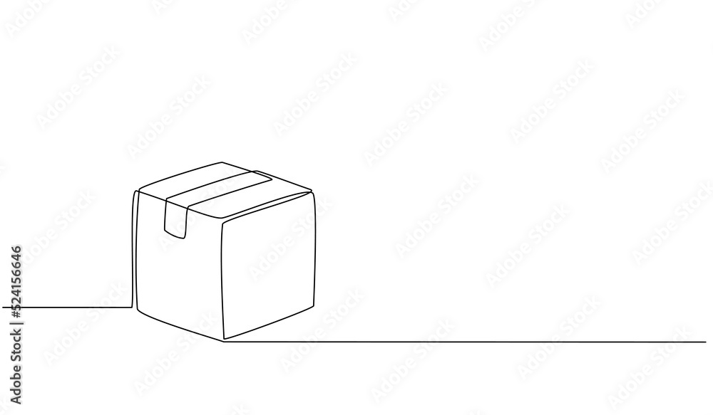 Continuous one line drawing of a cardboard box. Online shopping concept