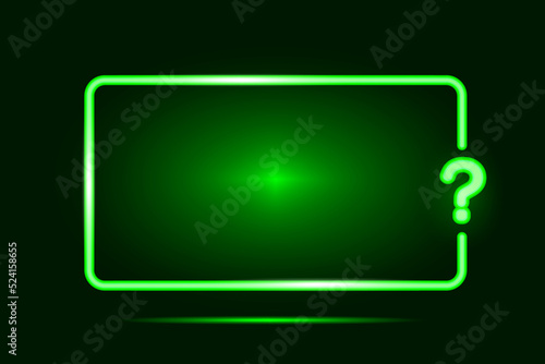 Neon frame question. Question mark isolated. Vector illustration. Stock image. 