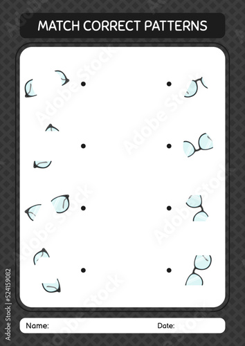 Match pattern game with glasses. worksheet for preschool kids, kids activity sheet