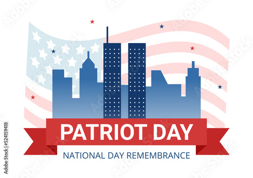 Patriot Day USA Celebration Hand Drawn Cartoon Flat Illustration with American Flag and National Remembers on Vector Background Design