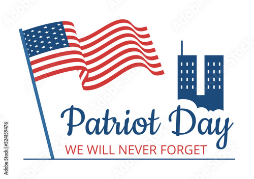 Patriot Day USA Celebration Hand Drawn Cartoon Flat Illustration with American Flag and National Remembers on Vector Background Design