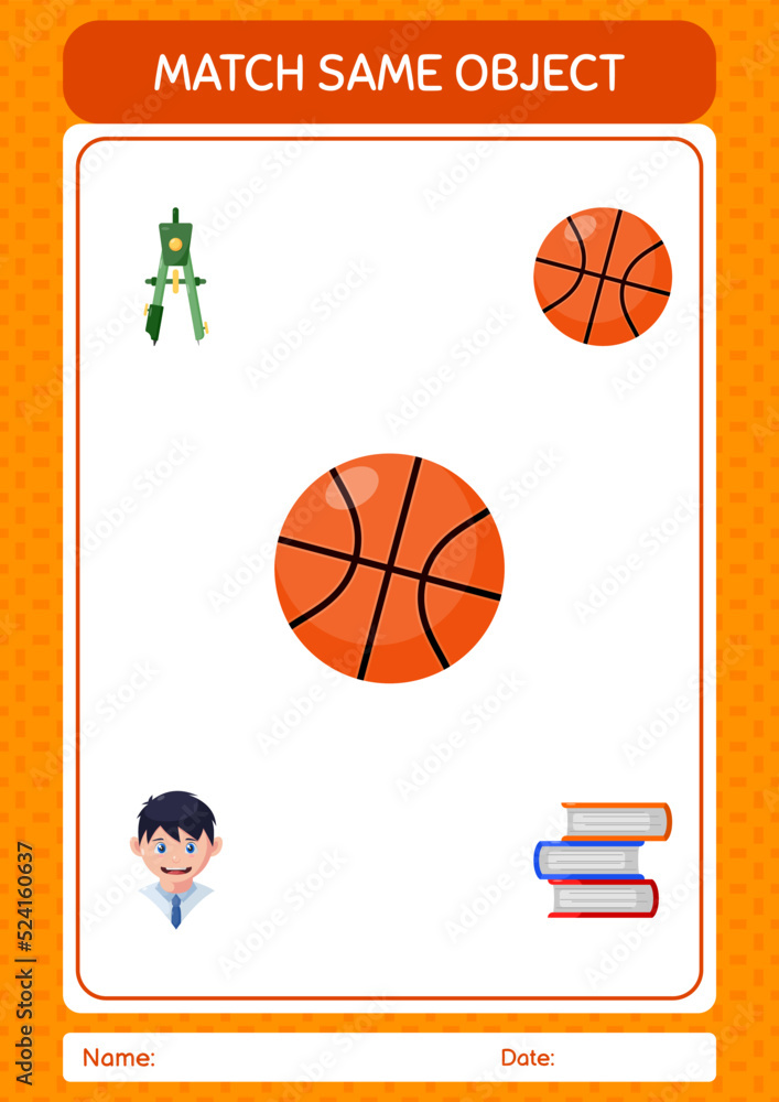 Match with same object game basketball. worksheet for preschool kids, kids activity sheet
