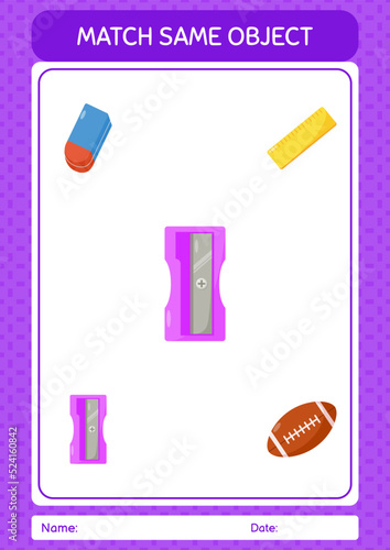 Match with same object game pencil sharpener. worksheet for preschool kids, kids activity sheet