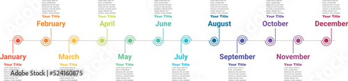Monthly Timeline | 12 months, 1 year, 12 Months Concepts timeline work flow processes or steps