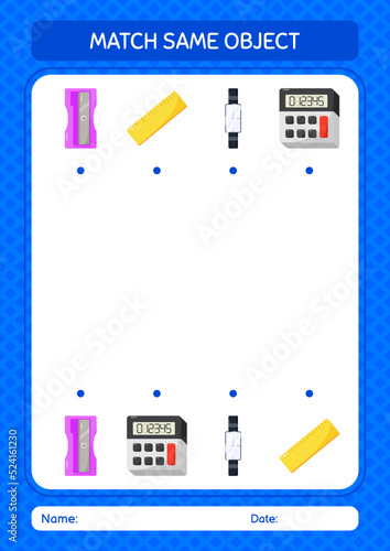 Match with same object game summer icon. worksheet for preschool kids, kids activity sheet