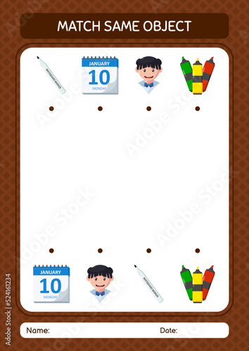 Match with same object game summer icon. worksheet for preschool kids, kids activity sheet