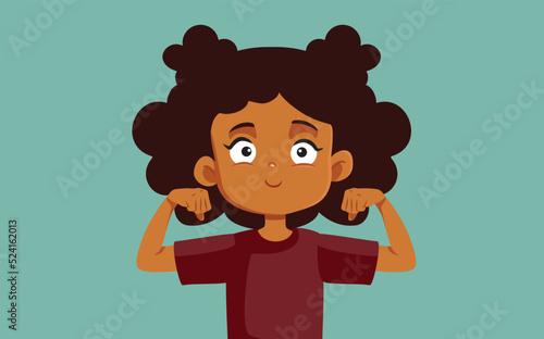 Happy Super Strong Girl Vector Cartoon Illustration. Confident little student feeling happy and positive
