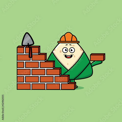 Cute cartoon chinese rice dumpling as mason character in flat modern style design