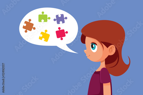 Little Girl Talking with Difficulty Vector Cartoon Illustration. Child having a speech impediment perfecting language skill with therapy
