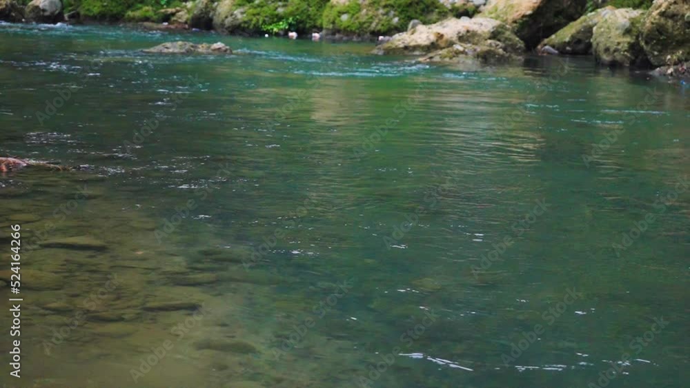 Crystal clear water keep flowing between the rocks Crystal clear water keep flowing between the rocks