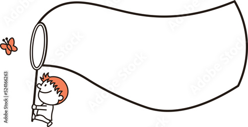 蝶を捕まえに追いかけている子供の吹き出しイラスト素材