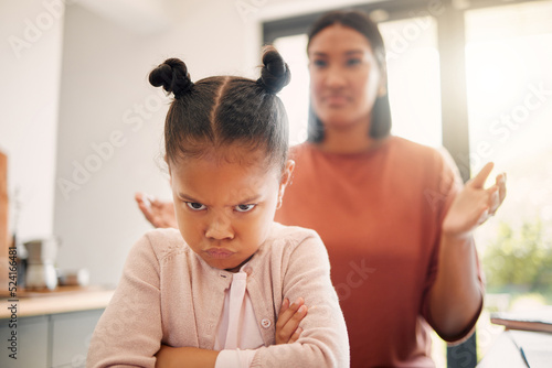 Принти на полотні Angry little girl, unhappy and upset after fight or being scolded by mother, frowning with attitude and arms crossed