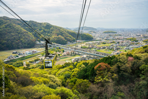 A view from the ropeway going up to the top of Mount Shosya in Himeji, Hyogo. 