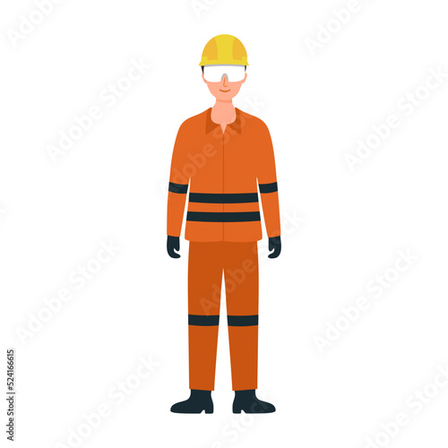Safety worker with personal protective equipment in flat design on white background.