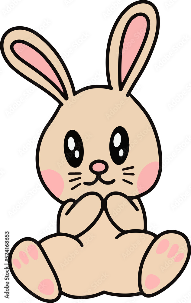 Fototapeta premium Cute Rabbit Bunny pose face ears Flat art animals doodles clipart