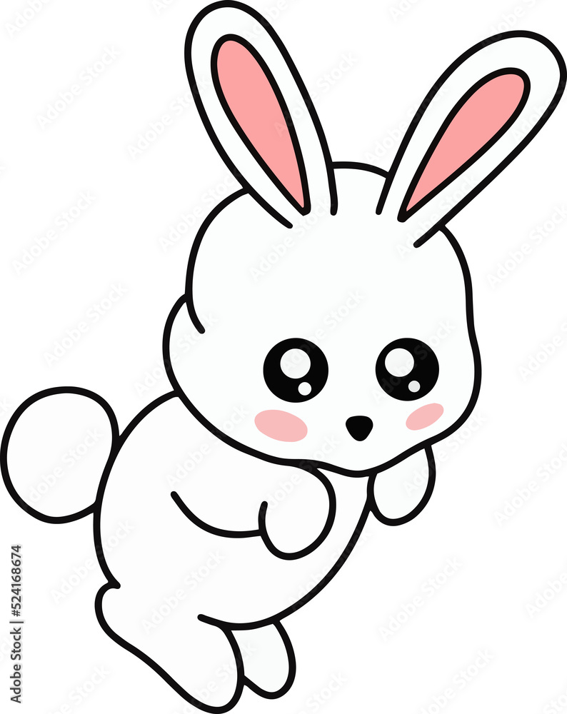 Cute Rabbit Bunny pose face ears Flat art animals doodles clipart