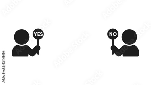YES･NOの文字が書かれたプラカードを持っている2人の人のバストアップのアイコン - 回答･議論のイメージ素材
 photo