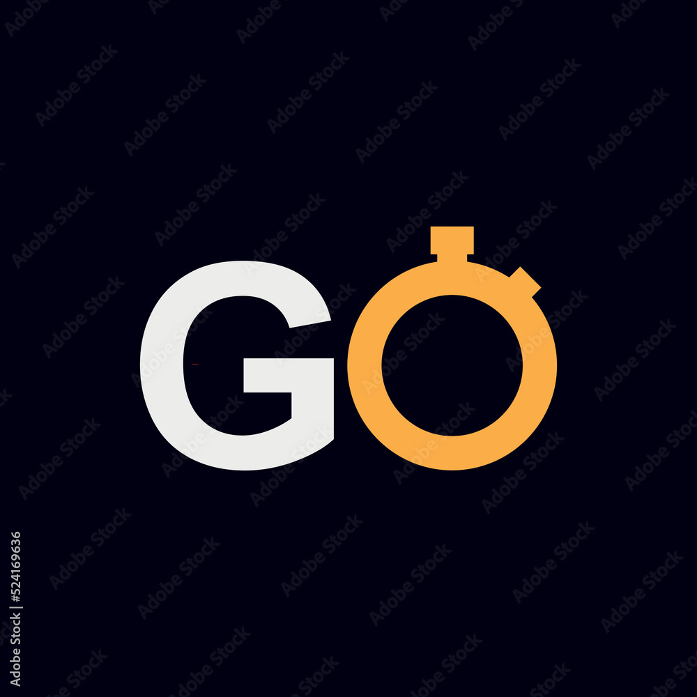 logo typography with the words go and letter o shaped like a stopwatch logo typography with the words go and letter o shaped like a stopwatch