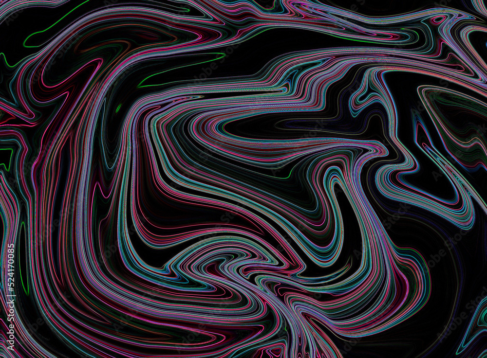 Abstract dark background, texture, rainbow stripes on black. Black marble. Abstract dark background, texture, rainbow stripes on black. Black marble.