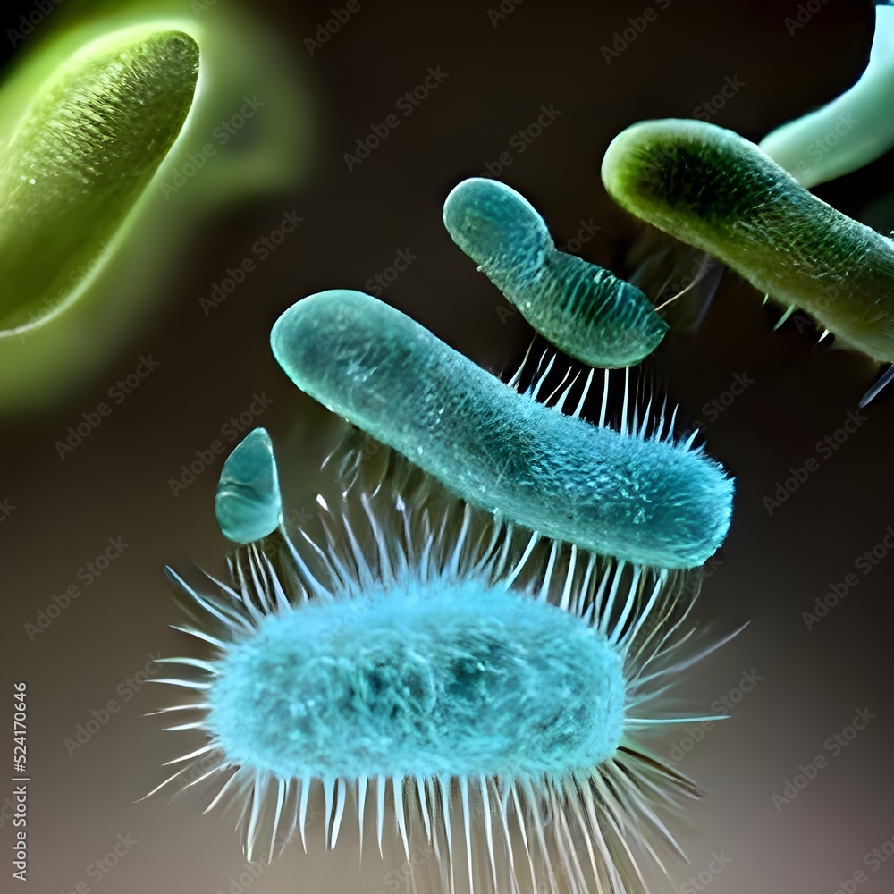 Escherichia Coli (E. Coli.) cells or 3D bacteria under microscope ...