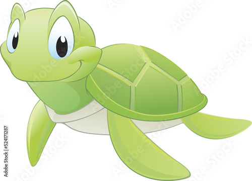 Transparent background illustration of a cute cartoon turtle