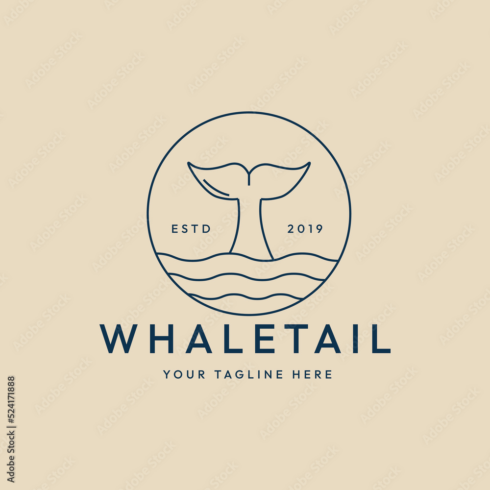 whale tail line art logo, icon and symbol, with emblem vector illustration design whale tail line art logo, icon and symbol, with emblem vector illustration design