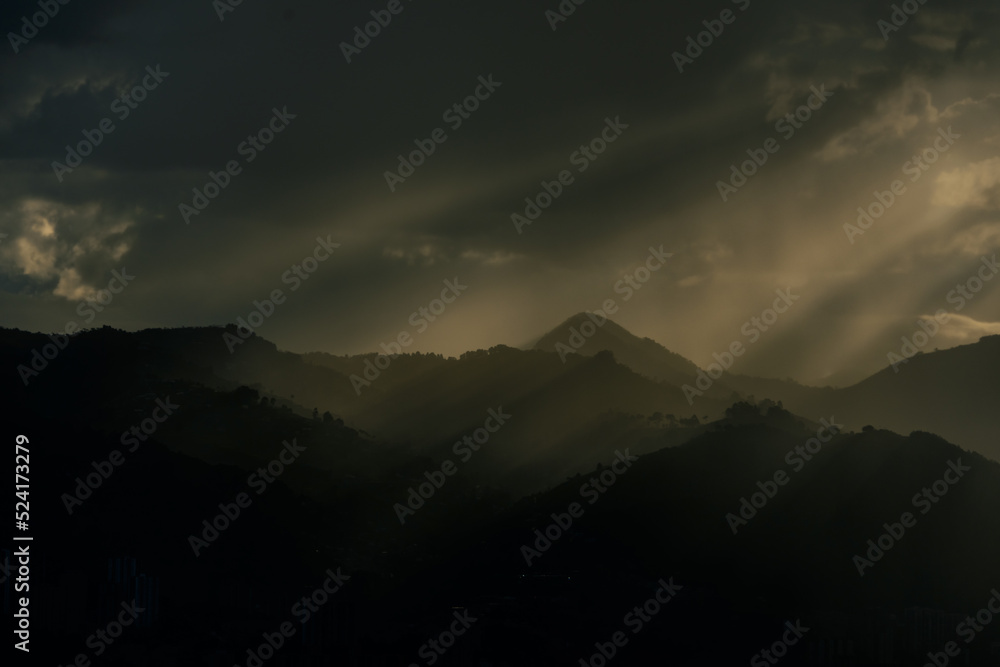 Fototapeta premium Smog contamination pollution in the mountains of the city of medellin colombia antioquia red and dirt