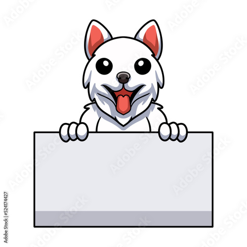 Cute samoyed dog cartoon holding blank sign