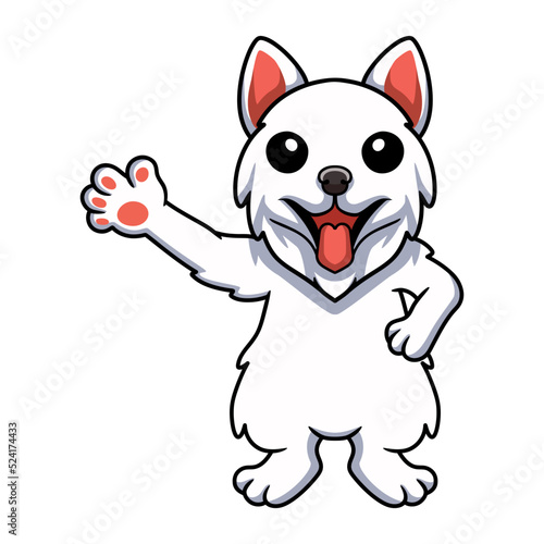 Cute samoyed dog cartoon waving hand