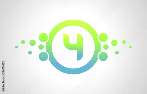 Dots Number 4 Icon in a Green and Blue Circle Frame.  Logo design for banner, presentation, web page, card, labels or posters.
