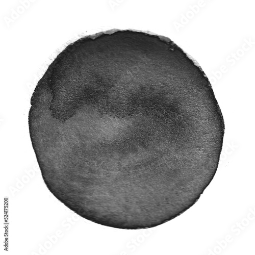 black ink abstract watercolor in round shape for design element and overlay