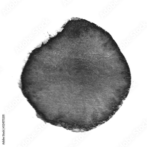 black ink abstract watercolor in round shape for design element and overlay