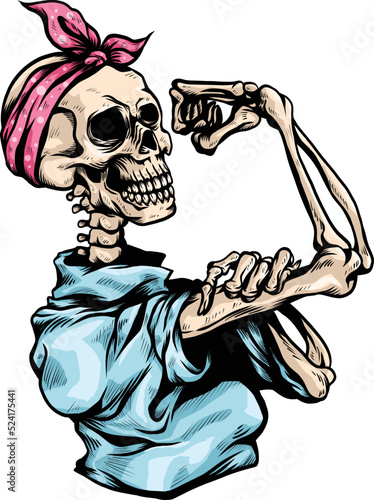 Skeleton girl is posting a you can do it colorful vectors