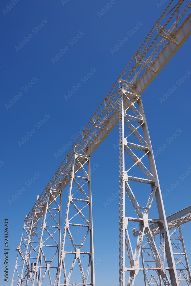 Partial view of a huge steel structure at an old defunct shipyard