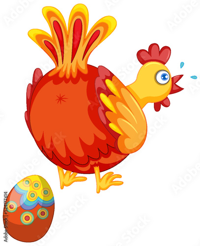Cute chicken laying eggs