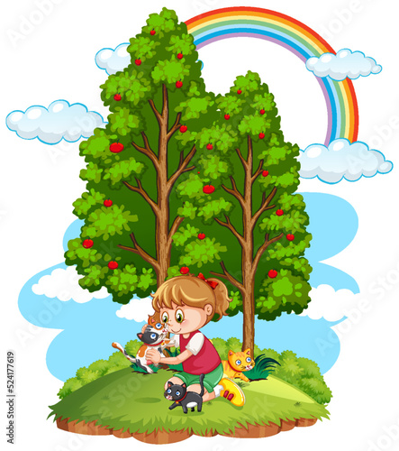A girl playing with his dogs