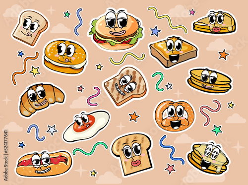 Set of food sticker comic style