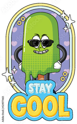 Ice cream cartoon character with stay cool badge
