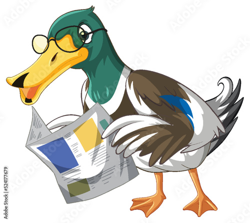 Cartoon duck reading newspaper