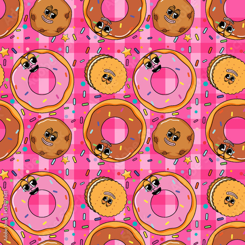 Sweet doughnut cartoon seamless pattern