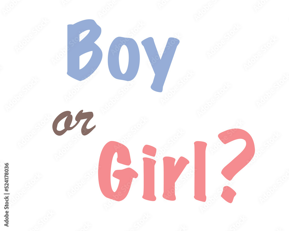 Vector calligraphic illustration.
Boy or girl. He or she.
The concept of the birth of a child, gender party, holidays. Phrase for graphic print, poster, party invitation, greeting card.