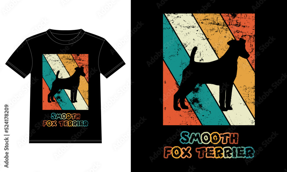 Funny Smooth Fox Terrier Retro Vintage Sunset T-shirt Design template, Smooth Fox Terrier Board, Car Window Sticker, POD, cover, Isolated white background, Silhouette Gift for Smooth Fox Terrier Lover