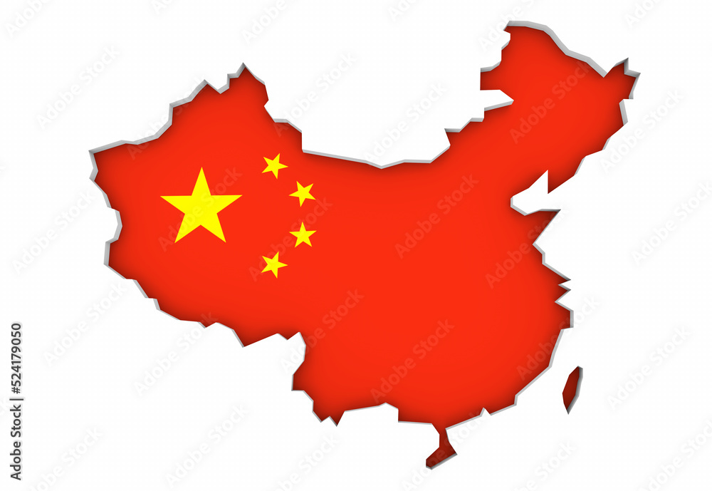 Naklejka premium Peoples Republic of China Map Red Flag Background 3d Illustration