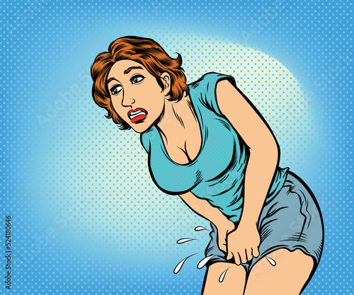 This woman has a pain to urinate. hand drawn style vector design illustration.