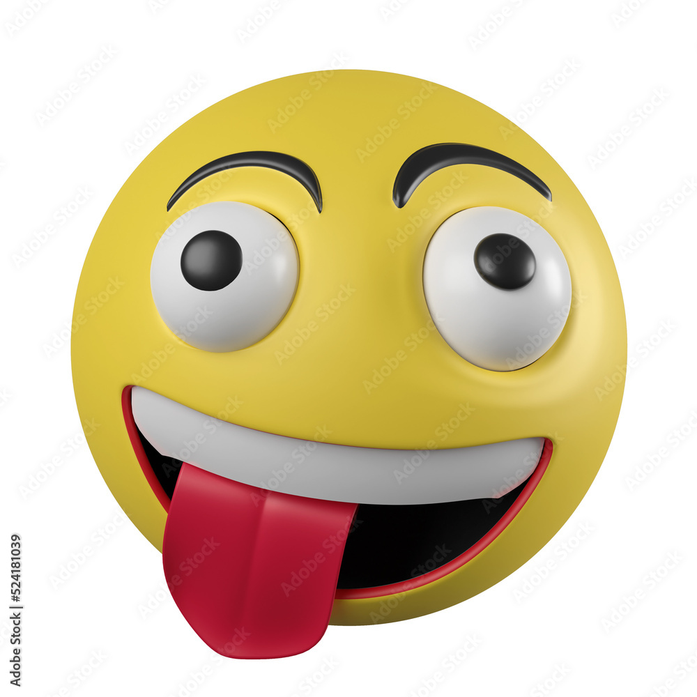3D rendering cheeky feeling emoji front view , 3D emoji icon