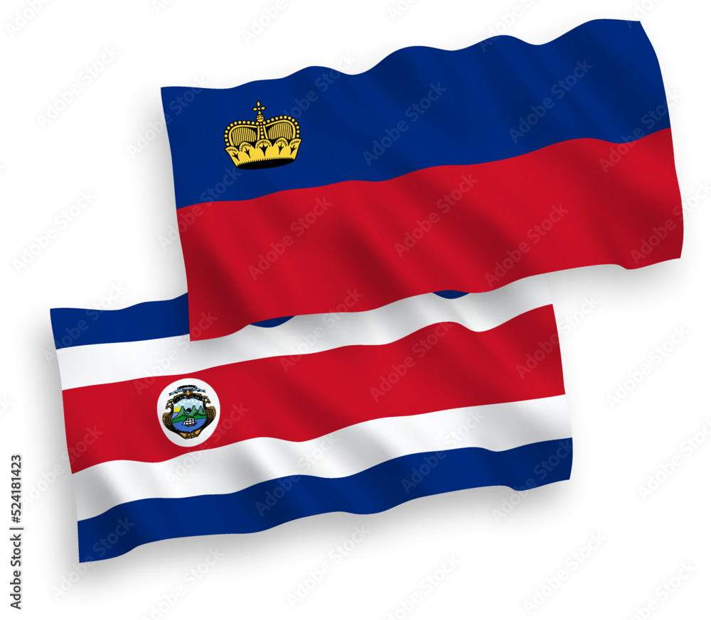 Flags of Liechtenstein and Republic of Costa Rica on a white background Flags of Liechtenstein and Republic of Costa Rica on a white background