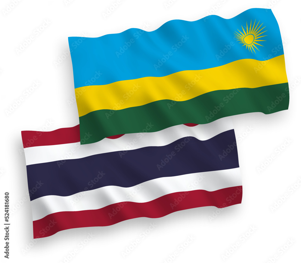Flags of Republic of Rwanda and Thailand on a white background Flags of Republic of Rwanda and Thailand on a white background
