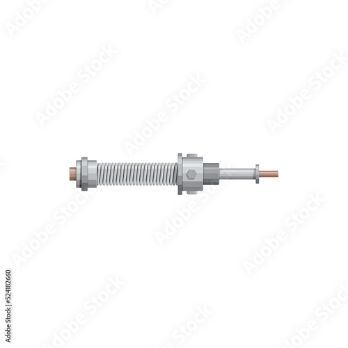 Spring on hydraulic cylinder isolated pneumatic damper realistic icon. Vector metal spare part with screw, shock absorber vehicle detail, 3D design of car or motorcycle steering damper or stabilizer