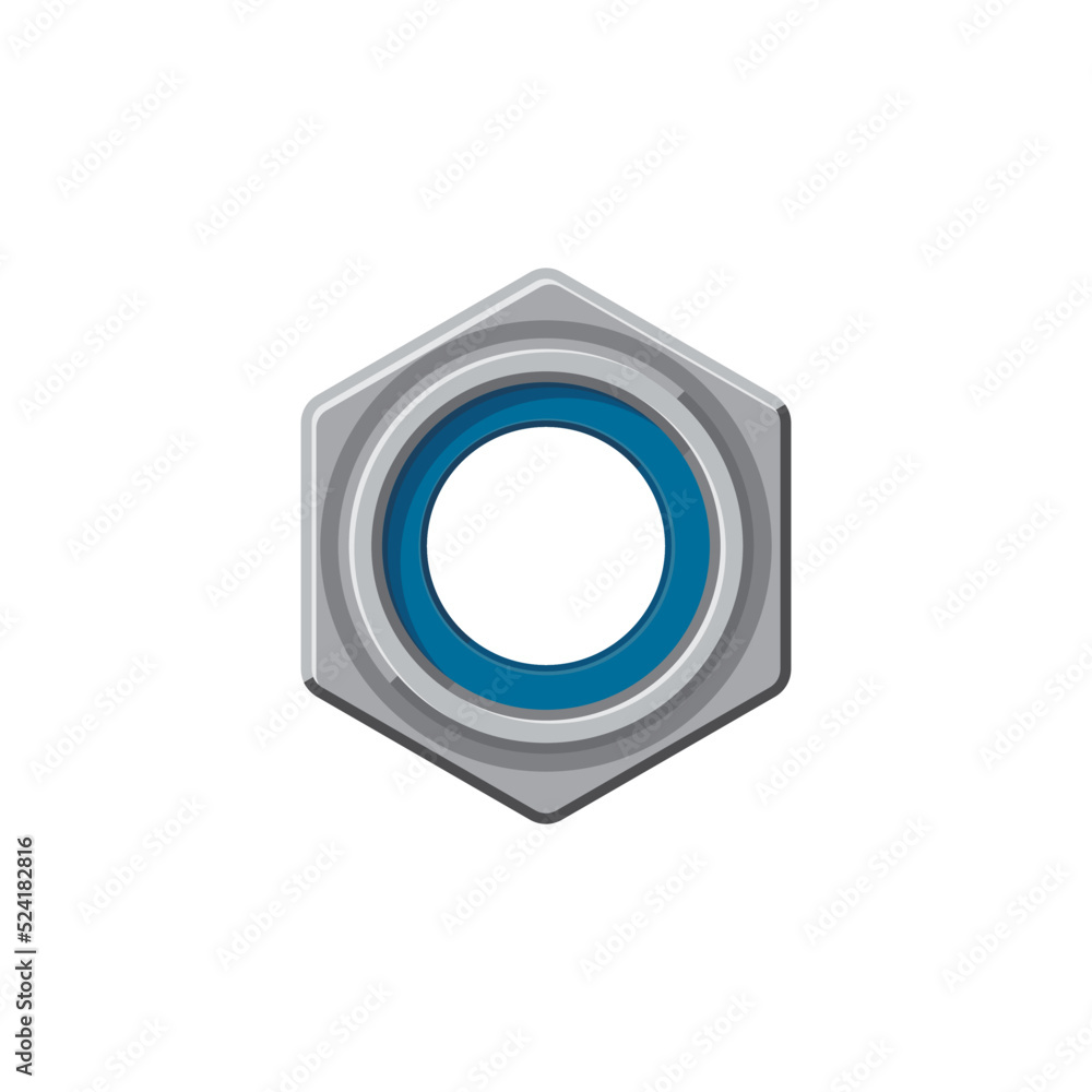 Washer hexagon nut isolated screw fastener icon. Vector screw washer hexagon nut, metal stainless steel hardware. Mechanical accessory, fastener with threaded hole. metallic car repair and fix detail Washer hexagon nut isolated screw fastener icon. Vector screw washer hexagon nut, metal stainless steel hardware. Mechanical accessory, fastener with threaded hole. metallic car repair and fix detail