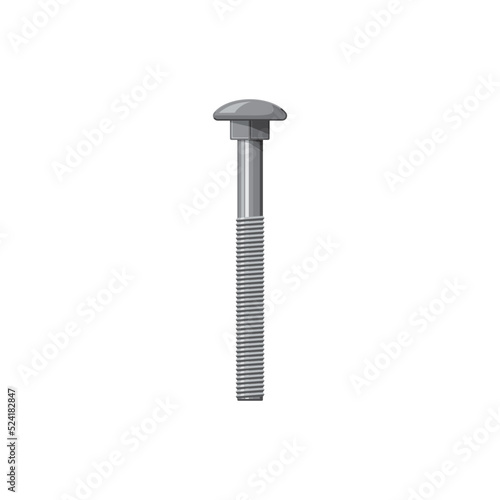 Big long metal bolt isolated realistic icon. Vector grade stainless steel cap head bolt, fixing and fastening object, metal fastener. Building and repair, construction detail, fixing tool